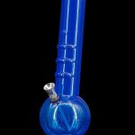 Blue glass water pipe (bong) against a black background.