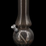 Smoked glass water pipe (bong) with a wide base and narrow neck.