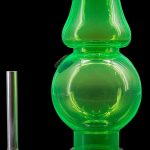 Green glass water pipe (bong) with a detachable downstem, isolated on a black background.