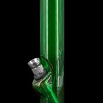 Green glass water pipe with metal accents.