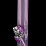 Purple glass water pipe with metallic accents on a black background.