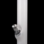 Frosted glass water pipe with black accents on a reflective base.