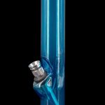 Blue glass water pipe with metallic accents.