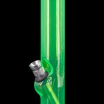 Green glass water pipe with metallic accents.