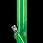 Green glass water pipe (bong) with a flared base, studio shot.