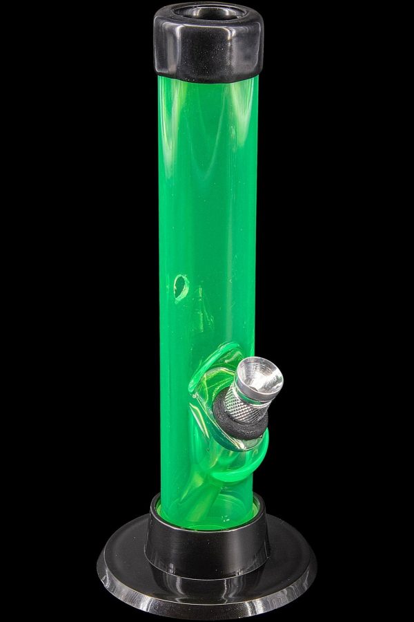 Green glass water pipe with black accents.