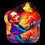 Salvador Dalí-inspired rolling tray featuring a vibrant, distorted depiction of the artist and his melting clocks.