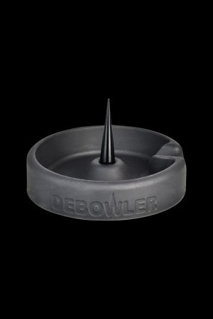 A top-down view of the Debowler Minimalist Silicone Ashtray, showcasing its simple, dark gray circular design.