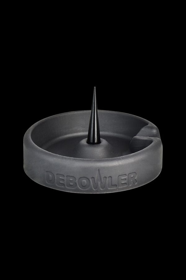 A top-down view of the Debowler Minimalist Silicone Ashtray, showcasing its simple, dark gray circular design.