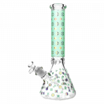 Front view of the Designer Floral Diamond Print Bong, a clear glass beaker with a colorful floral diamond pattern wrapping the neck.