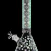 Front view of the Designer Floral Diamond Print Bong, showcasing a clear glass beaker with a delicate floral diamond pattern.