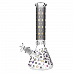 Front view of the Designer Floral Diamond Print Bong, a clear glass piece with a floral diamond pattern wrapping its body.