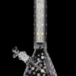 Front view of the Designer Floral Diamond Print Bong, a clear glass beaker with a floral diamond pattern.