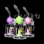 A front view of the Diamond Glass Buoy Recycler Rig, showing the clear glass bubbler with a rounded base and intricate neck design.