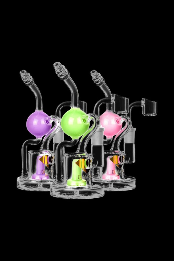 A front view of the Diamond Glass Buoy Recycler Rig, showing the clear glass bubbler with a rounded base and intricate neck design.