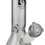 A studio shot of the Diamond Glass 8" Classic Beaker Bong, showcasing the clear glass construction in a front view.