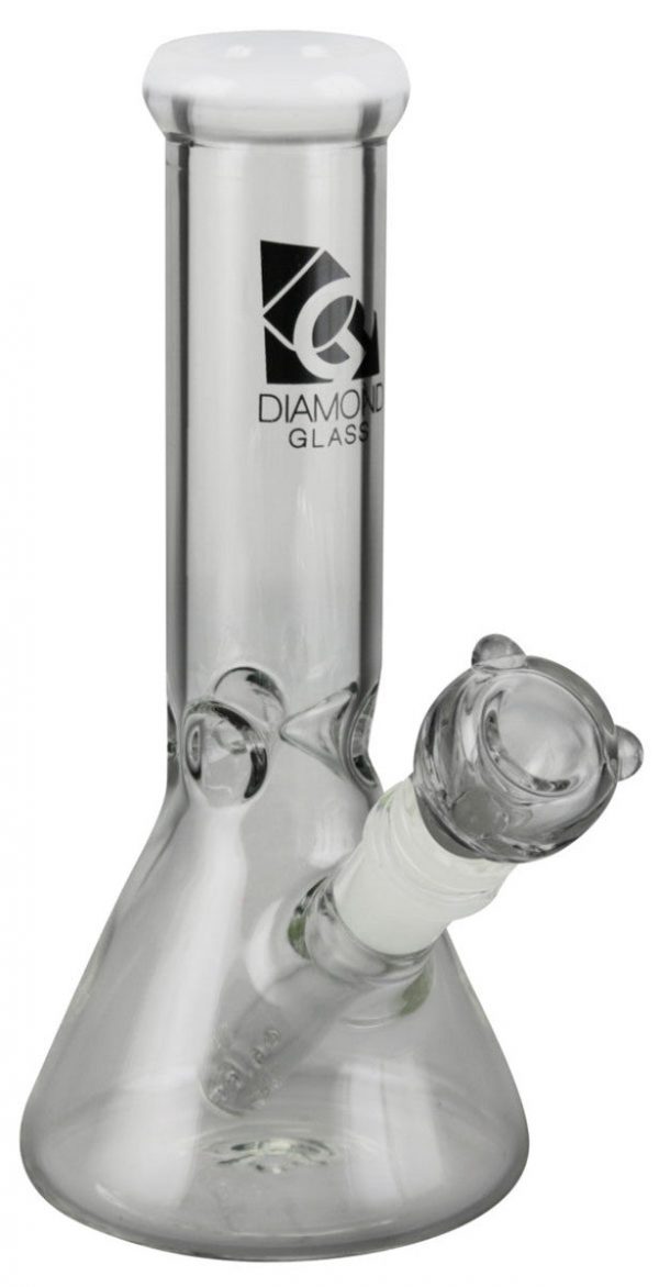 Front view of the Diamond Glass 8" Classic Beaker Bong, showing a clear glass construction with a simple, classic shape.
