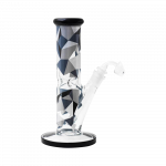 Front view of the Famous Brandz "Digital" Straight Tube Dab Rig, showcasing a clear glass tube with a patterned black accent.