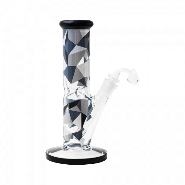 Front view of the Famous Brandz "Digital" Straight Tube Dab Rig, showcasing a clear glass tube with a patterned black accent.