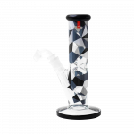 Front view of the Famous Brandz "Digital" Straight Tube Dab Rig, featuring a clear glass tube with a geometric pattern and a flat base.