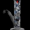 Front view of the Famous Brandz "Digital" Straight Tube Dab Rig, featuring a geometric pattern on clear glass.