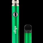 Front view of the Dip Devices Lunar Wax Vaporizer, a silver and black pen-style device against a dark background.