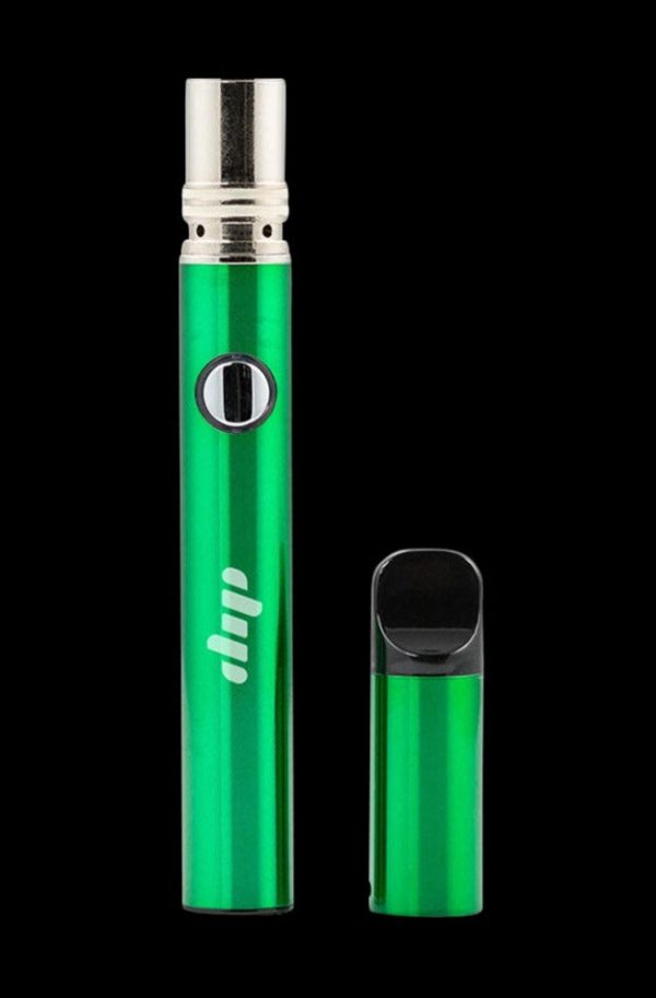 Front view of the Dip Devices Lunar Wax Vaporizer, a silver and black pen-style device against a dark background.