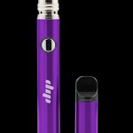 A studio shot of the Dip Devices Lunar Wax Vaporizer, showcasing its silver and black cylindrical shape against a dark background.