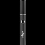 A sleek, front view of the Dip Devices Lunar Wax Vaporizer, featuring a metallic silver tip and dark body.