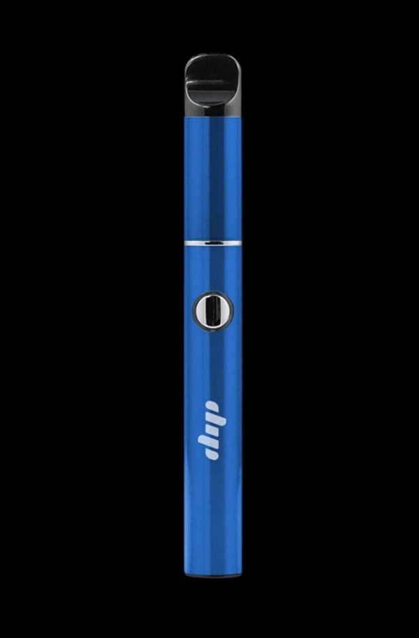 Front view of the Dip Devices Lunar Wax Vaporizer, a silver and dark blue pen-style vaporizer against a plain white background.