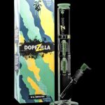 Front view of the Dopezilla Hydra Water Pipe, showcasing its colorful, patterned glass design with a unique multi-stem arrangement.