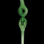 Green glass oil rig dab straw with intricate design.