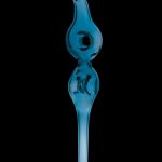 Blue glass oil rig dab straw with intricate detailing.