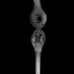 Clear glass oil rig dab nail with intricate design against a black background.