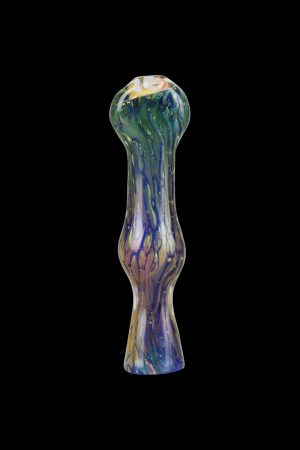 A front view of the Double Glass Fumed Chillum Pipe, showing the glass tube with a smoked gradient pattern.