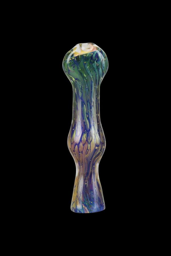 A front view of the Double Glass Fumed Chillum Pipe, showing the glass tube with a smoked gradient pattern.