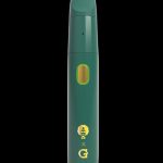 Front view of the Dr. Greenthumb's x G Pen Micro+ Concentrate Vaporizer, a slender, metallic green device against a dark background.