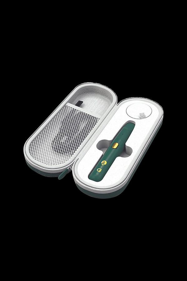 Front view of the open Dr. Greenthumb's x G Pen Micro+ Concentrate Vaporizer inside its black carrying case.