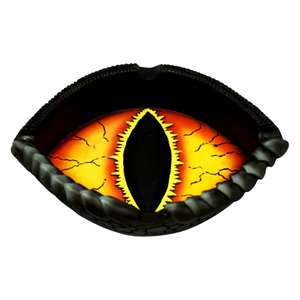 A top-down view of the Dragon Eye Polyresin Ashtray, showcasing its sculpted, eye-like design with a dark, textured finish.