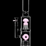 Front view of the Dual Chamber Jellyfish Perc Water Pipe, showcasing its clear glass construction and unique jellyfish-shaped perc chamber.