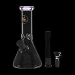 Glass bong with downstem and bowl, isolated on black.