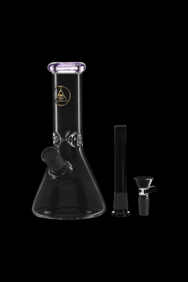Glass bong with downstem and bowl, isolated on black.