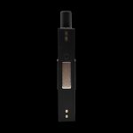 Black cannabis vaporizer pen with visible herb chamber.