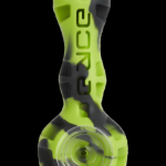 Green and black silicone oil rig with a glass bowl.