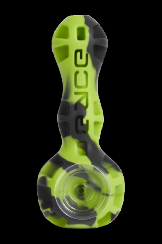 Green and black silicone oil rig with a glass bowl.