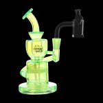 Green glass dab rig with a bubbler and quartz banger.