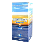 Front view of the Elements Rice 1 1/4" Pre-Rolled Cones bulk box, displaying branding on a clean, white background.