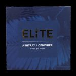 Blue cannabis-leaf patterned box labeled “ELITE” with text indicating it contains an ashtray, size 3.9 in / 10 cm.