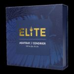 Blue gift box for "Elite" ashtray, labeled with dimensions 3.9 in / 10 cm.