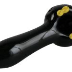 Front view of the Empire Glassworks Time Bomb Spoon, a dark glass pipe with a curved design.